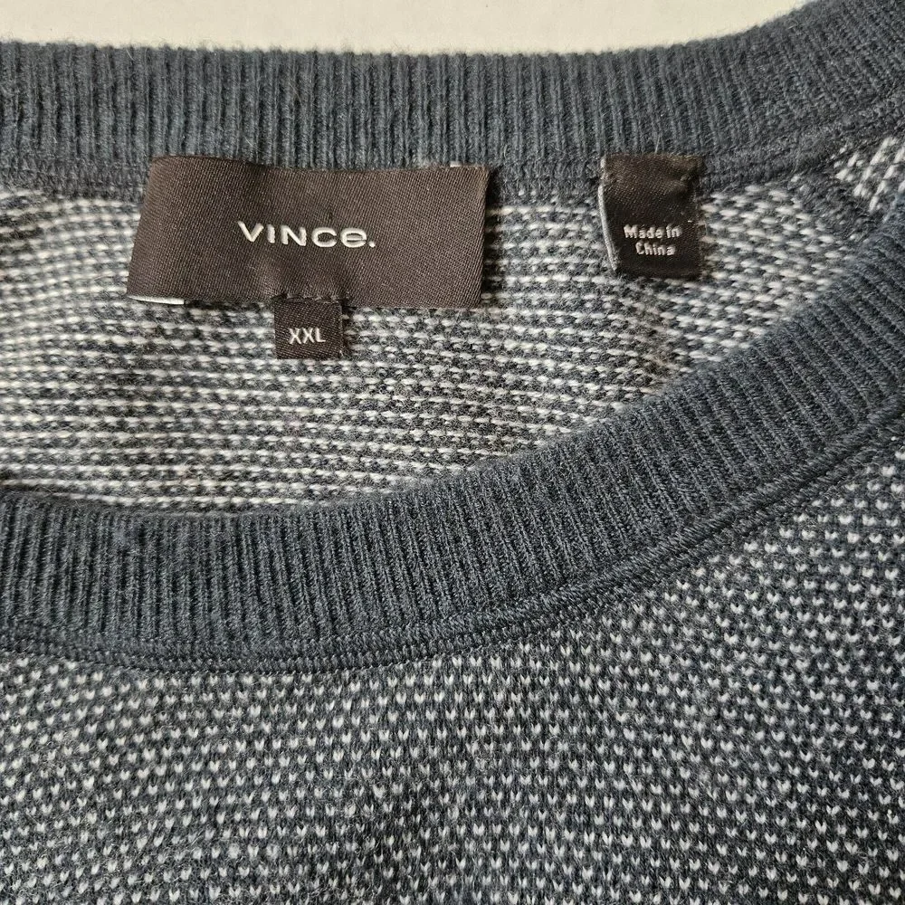 Vince Sweater Mens XXL Gray Bridseye Ribbed Cashmere Wool Crew Neck Pullover‎
